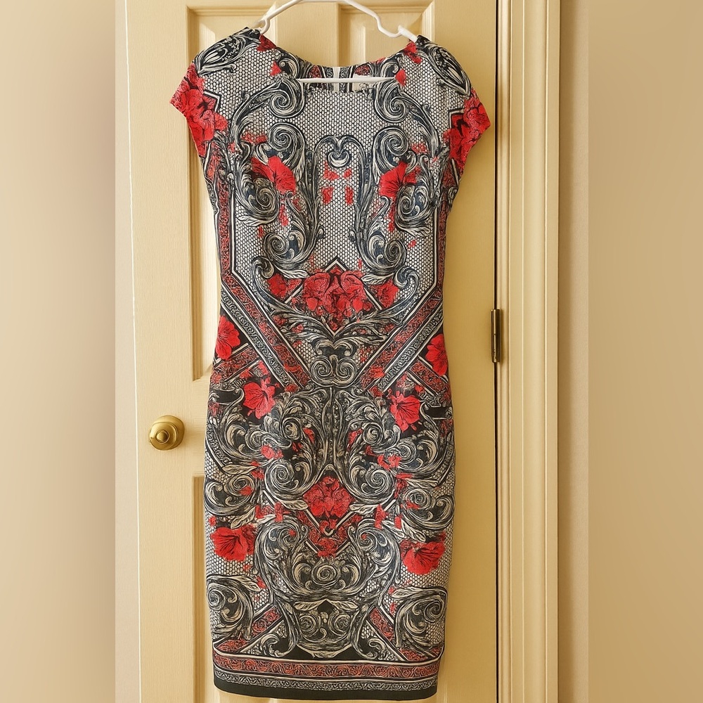 ECI Red and Black Patterned Midi Dress
